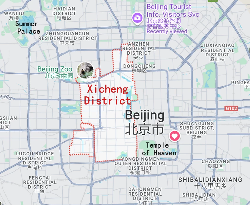 The Locationa Map of XIcheng District (within red dots) Google Map