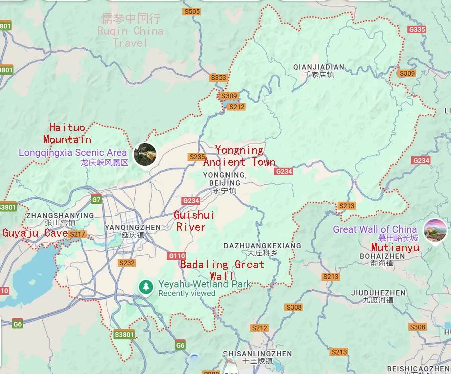 The Tourist Map of Yanqing District(within the red dots ) Google Map