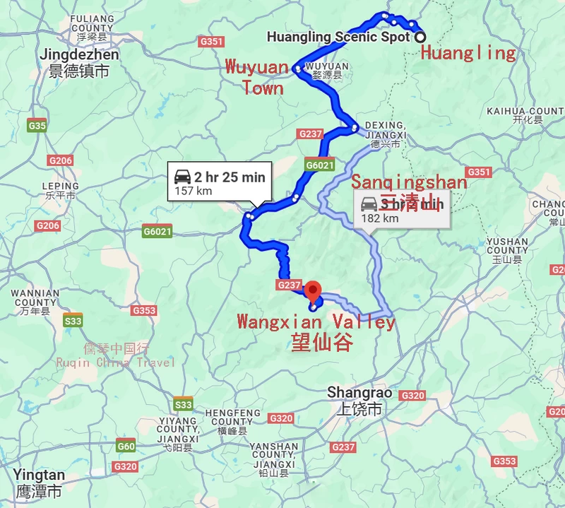 Wuyuan and Wangxian Valley Travel Map