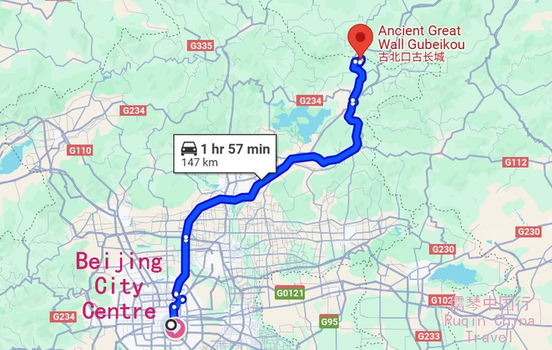 Drive from Beijing to Gubeikou Village Map