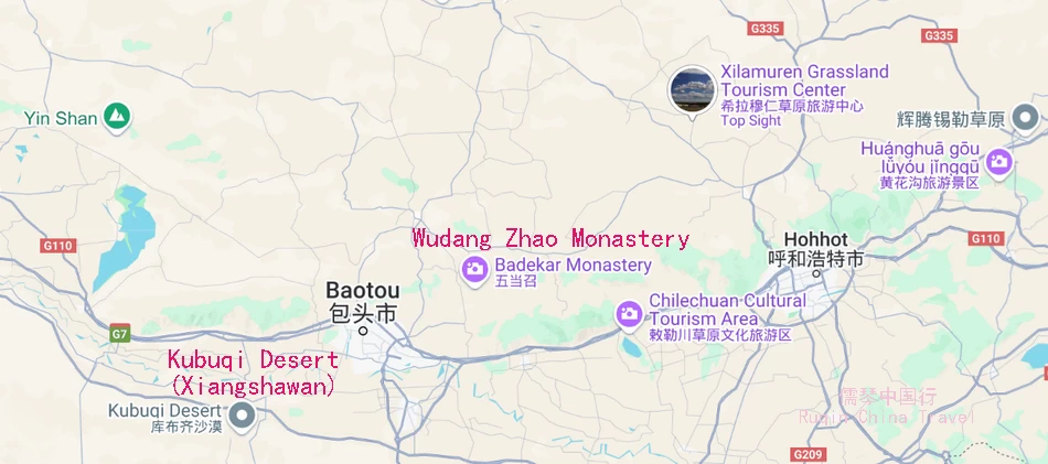 The Map of Top Attractions in Baotou (Google)