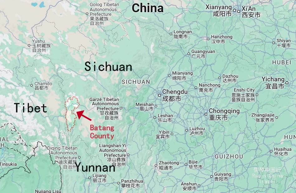 The Location of Map of Batang County in China ( Google)