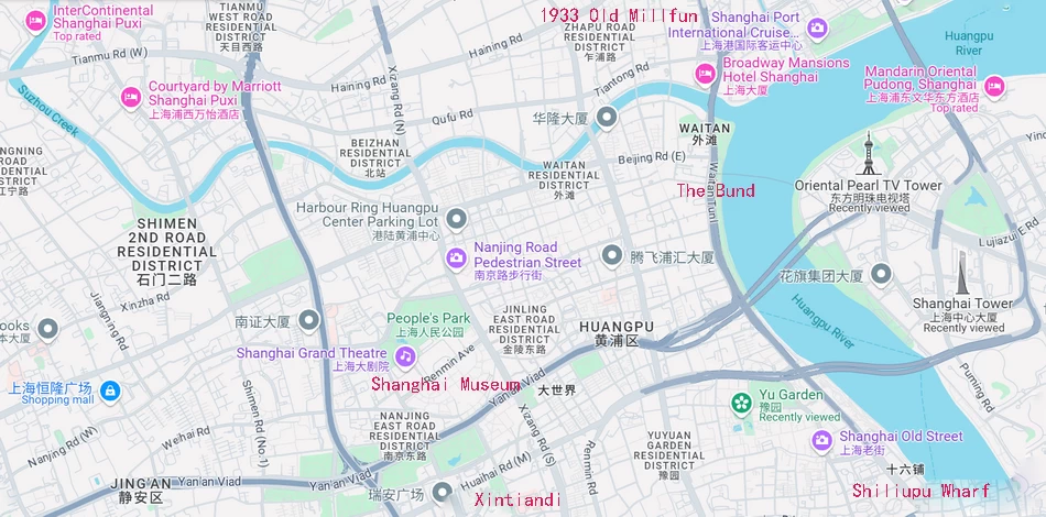The Major Attraction Map of Shanghai (Google)