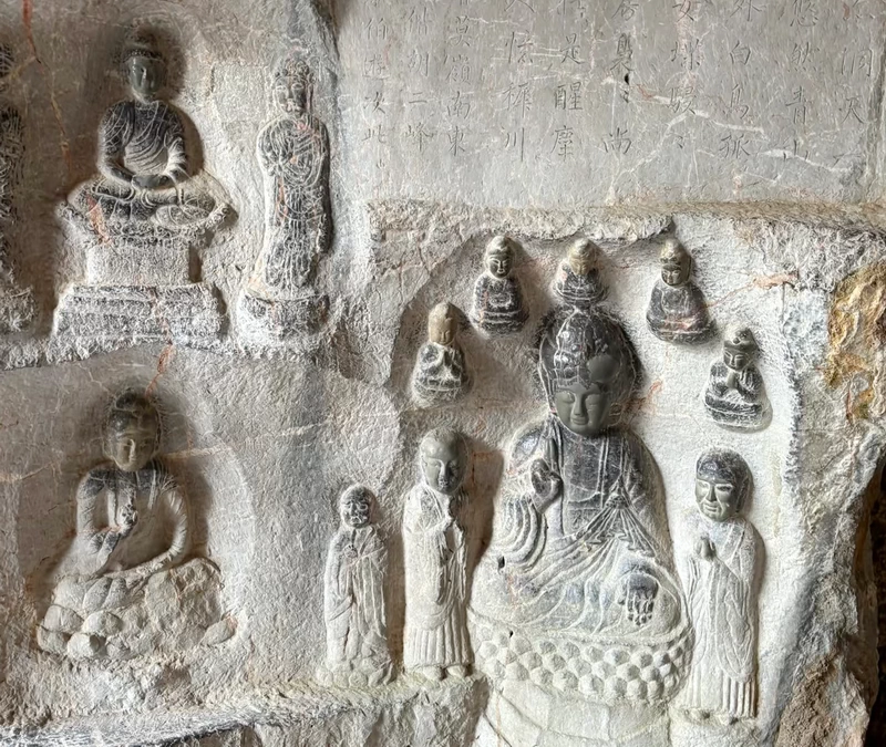 Stone Carvings at the caves in Diecai Hill in Guilin