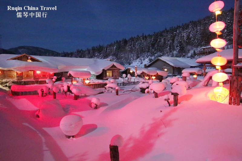 Snow Town at Night