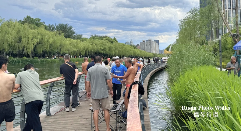 Swimmers preparing to enter the Liangma River
