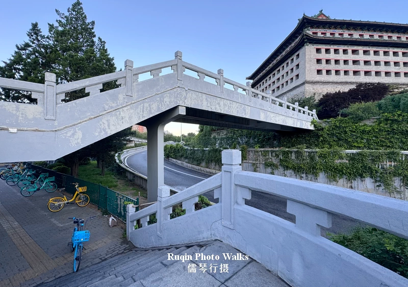 I parked the bike beneath the bridge next to the Southeast Corner Tower at Beijing Ming Dynasty Wall Relics Park