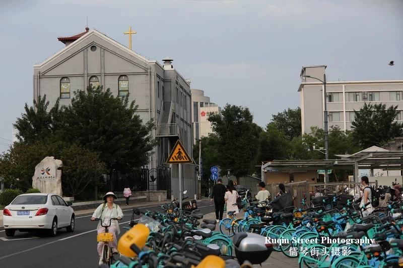 Beijing Christian Zhushikou Church viewed from its west side by the station