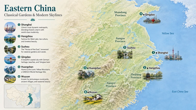 Eastern China Map — Classical Gardens & Modern Skylines
