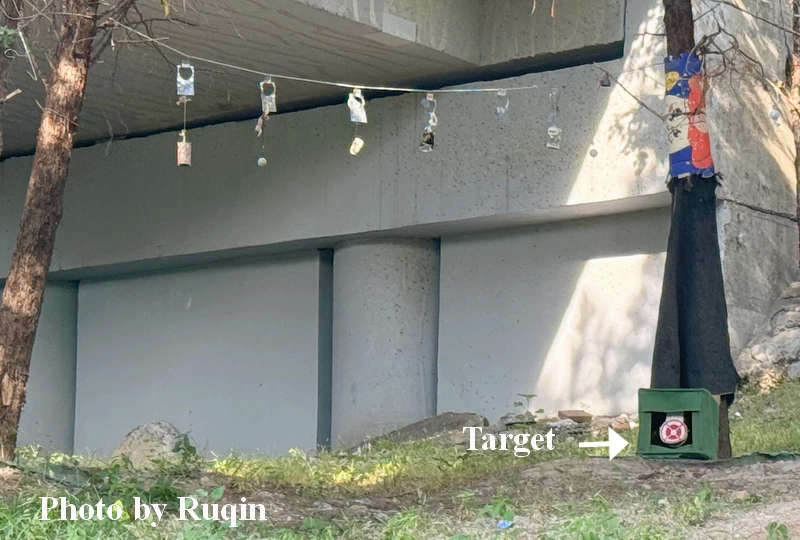The box target catches the steel balls.