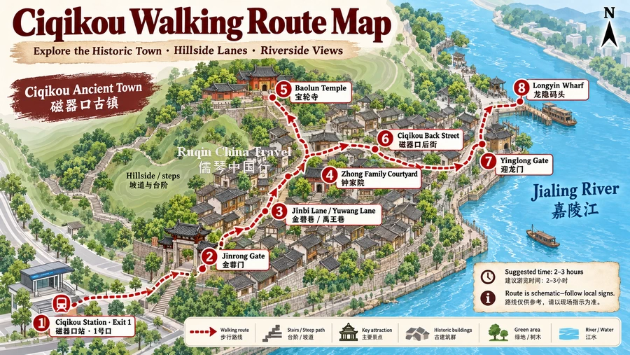 Ciqikou Ancient Town Walking Map