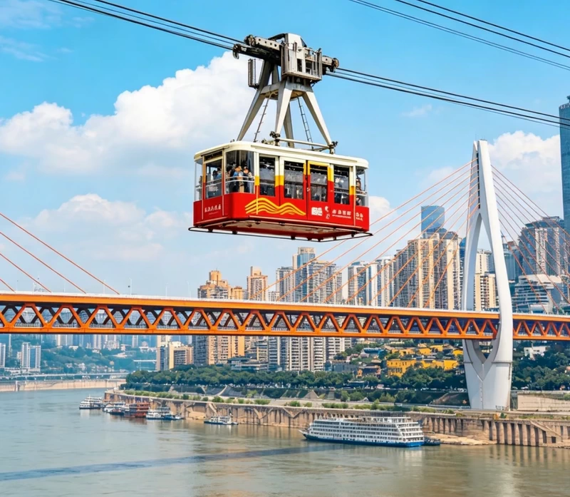 The Chongqing Yangtze River Cableway crossing the river