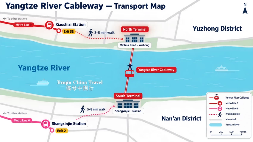 Chongqing Yangtze River Cabeway Transport Sketch Map