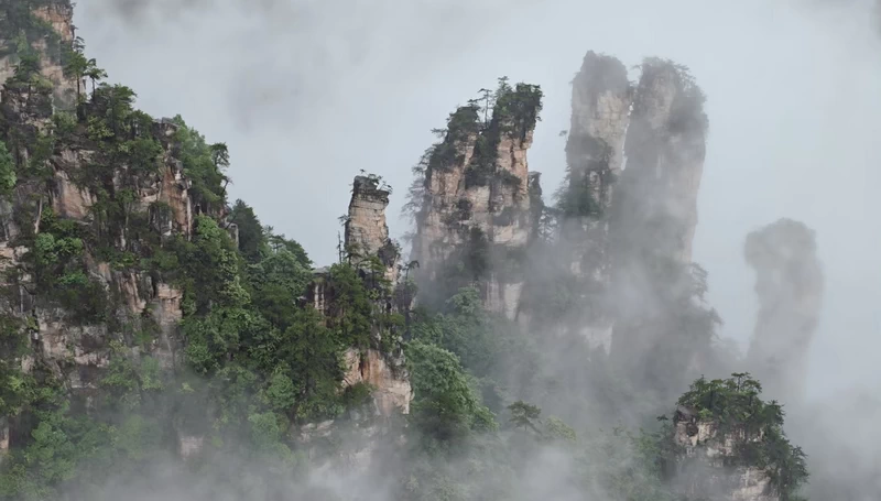 Tianzi Mountain in a rainy day