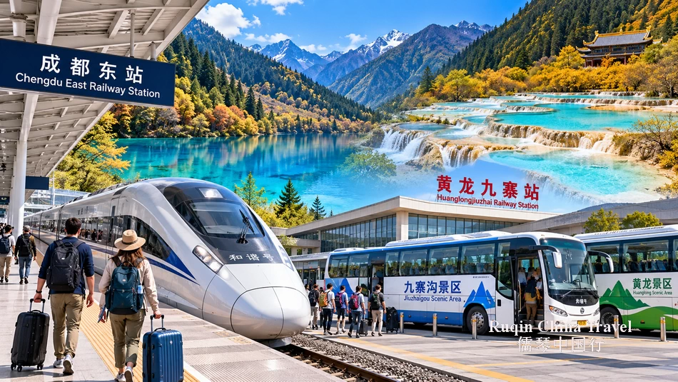 Chengdu to Jiuzhaigou & Huanglong: Train and Shuttle Map