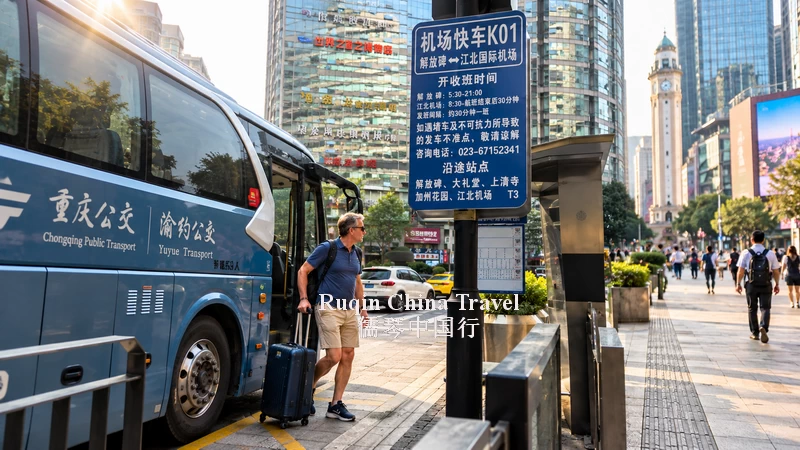 Getting off the Airport Shuttle Bus at Jiefangbei Stop