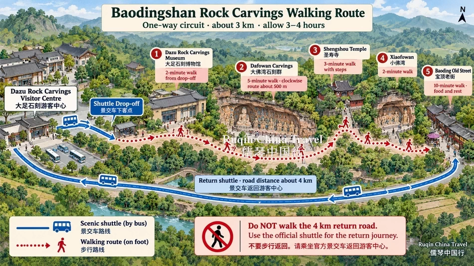 Dazu Rock Carvings Walking Route Map