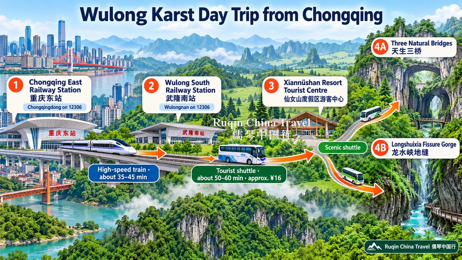 The Schematic Map of Wulong Karst Day Trip from Chongqing
