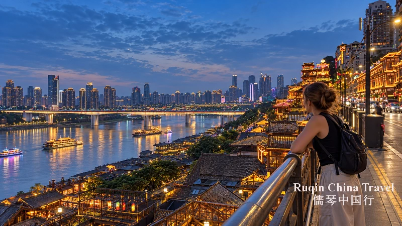 overlooking the Jialing River from Hongya Cave’s Level 11 City Balcony