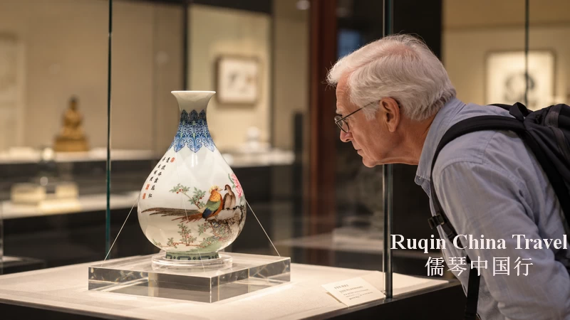 Qianlong Enamelled Porcelain Vase with Peonies and Pheasants (乾隆款珐琅彩芍药雉鸡图玉壶春瓶) in Tianjin Museum